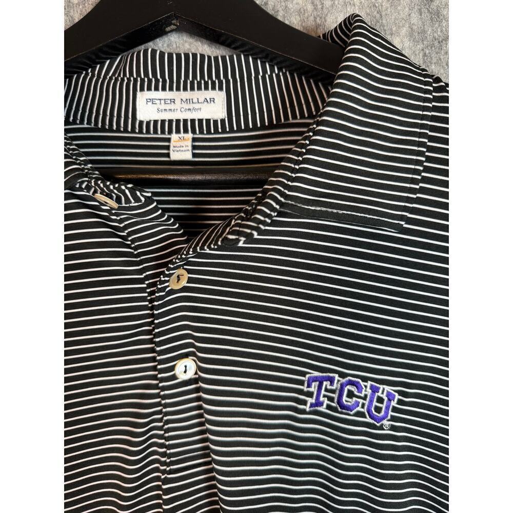 Peter Millar Summer Comfort TCU Horned Frogs XL Black Striped Stretch Golf Polo
